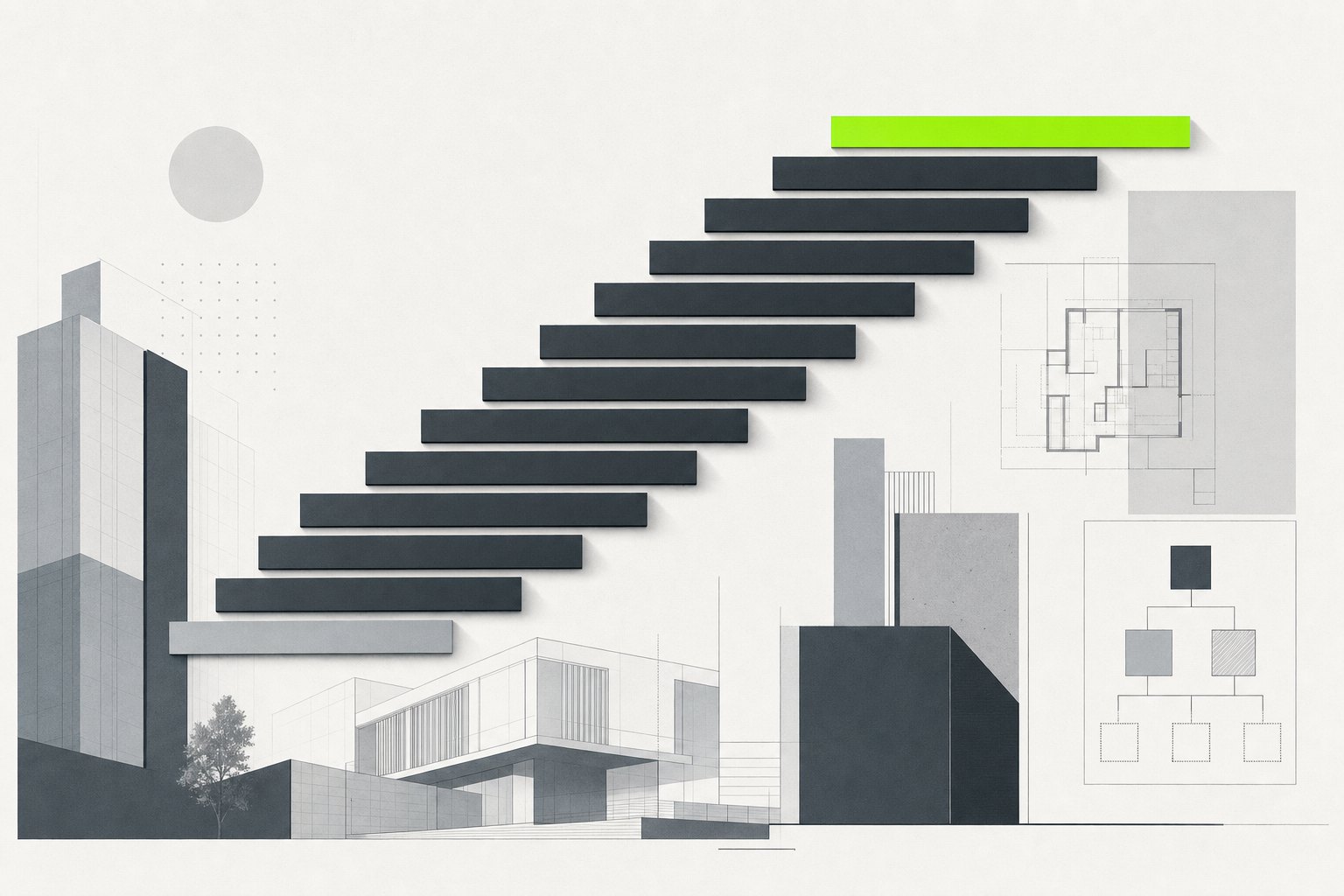 Rising stepped wave of horizontal bars