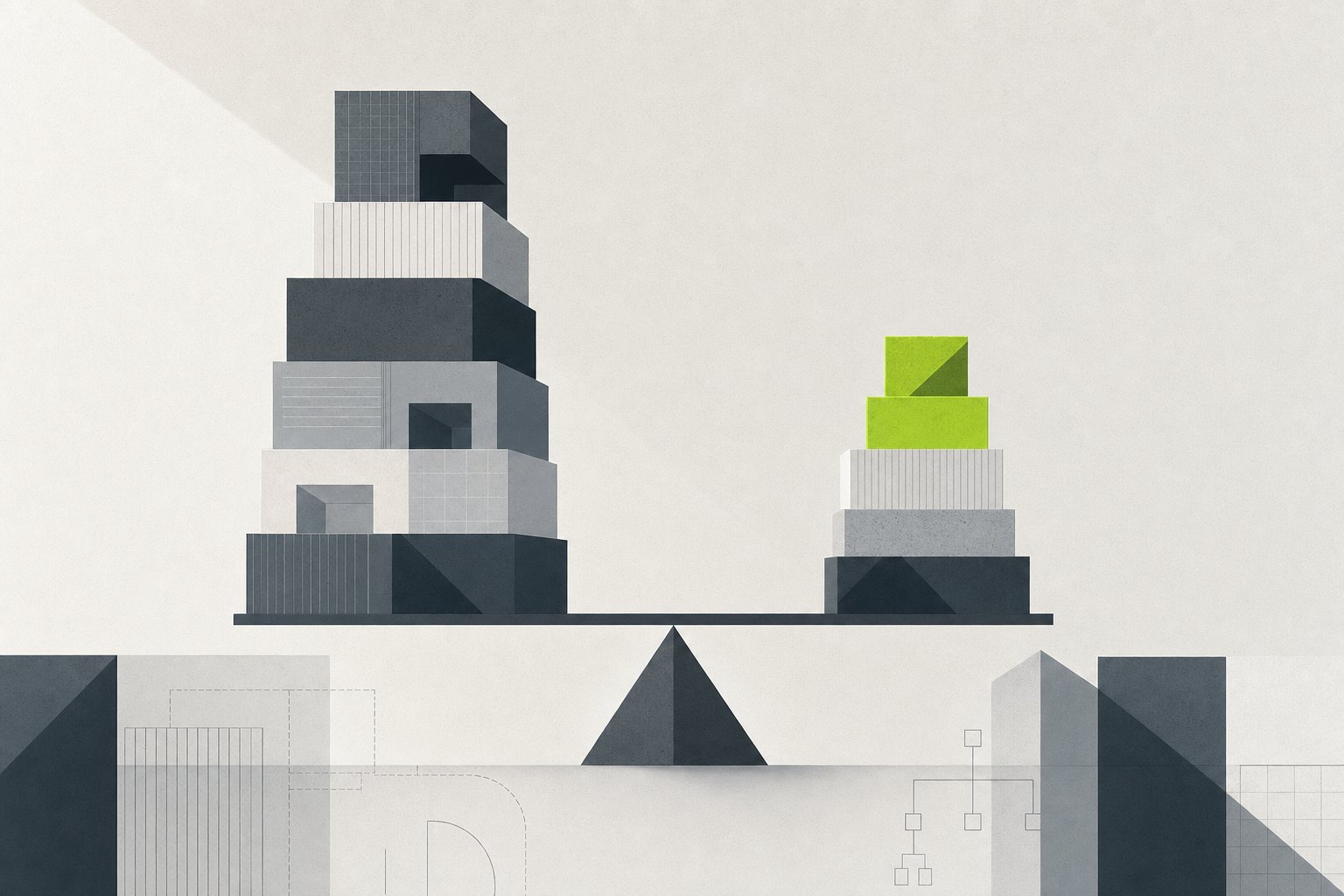 Balance diagram of two stacked columns on a fulcrum