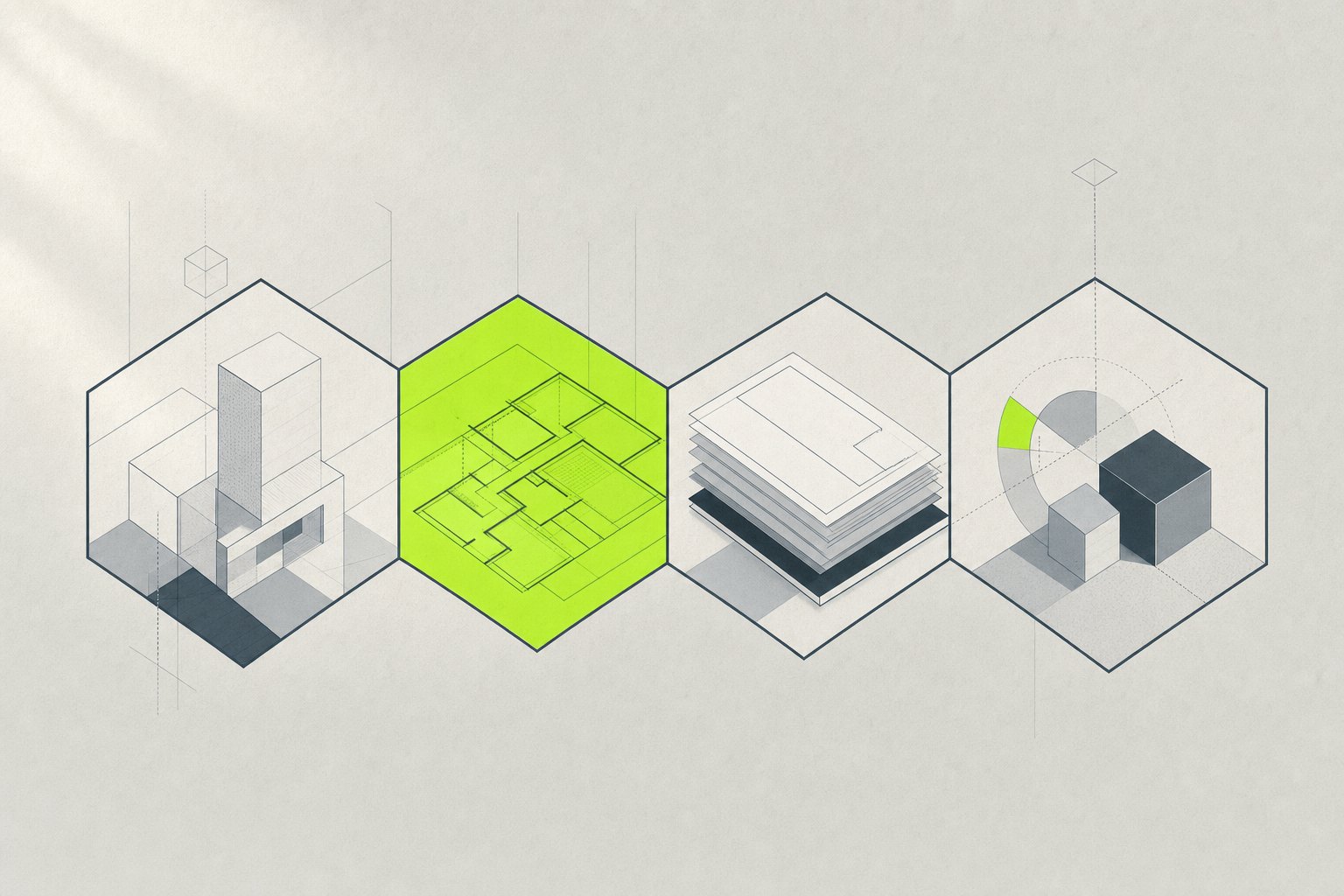 Interlocking gear-like hexagons in a horizontal chain