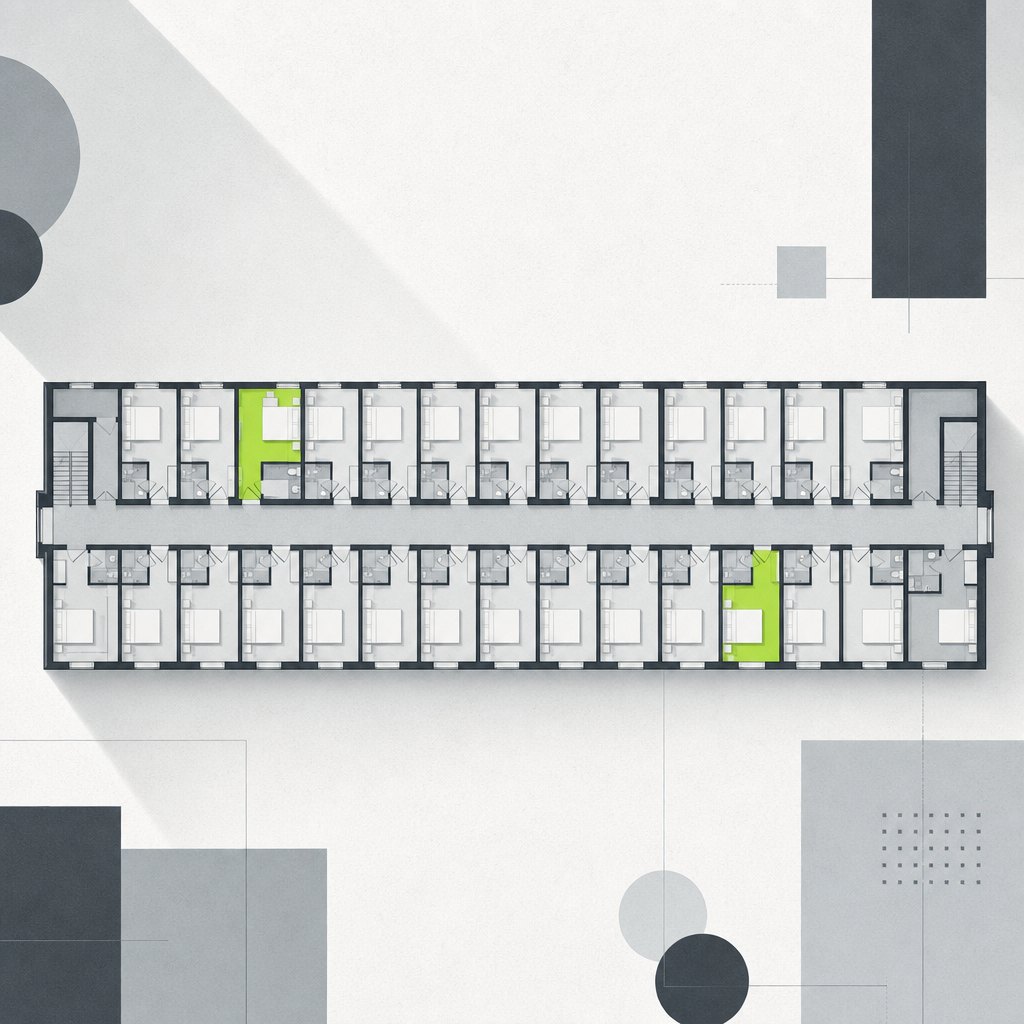 Abstract floor plate grid of repeated room modules
