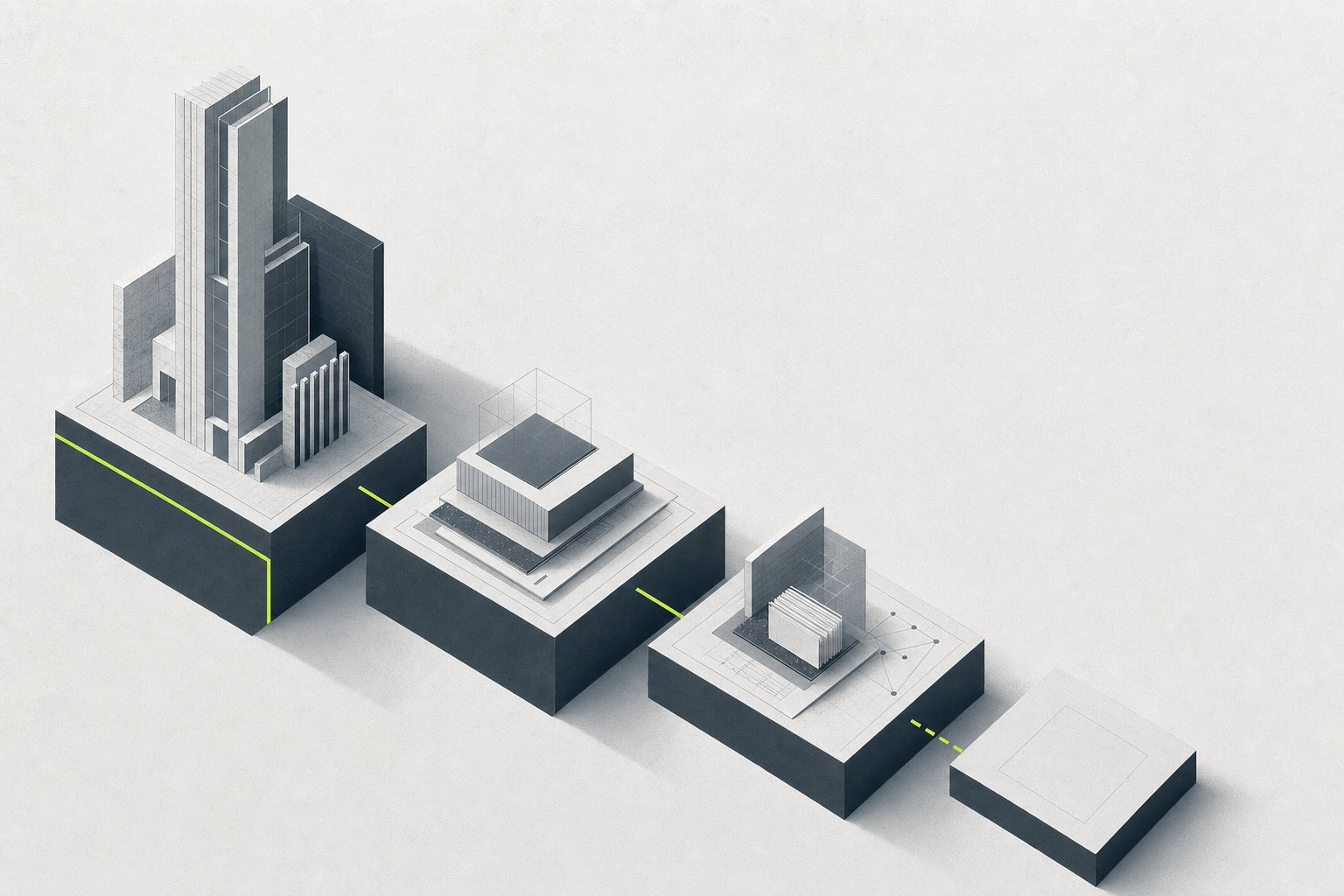 Isometric abstraction of a property ownership chain stepping down across four levels