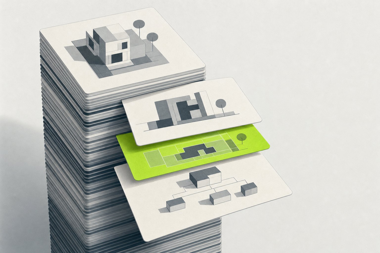 Dense vertical stack of thin record cards seen edge on
