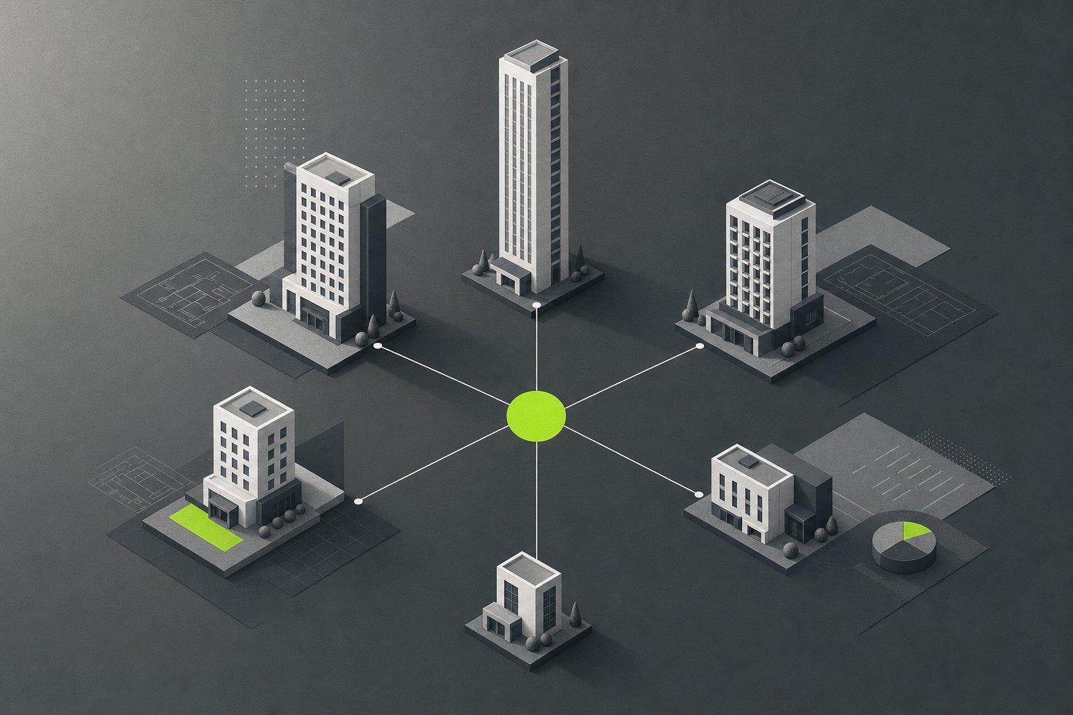 Radial diagram of capital flowing from a centre into hotel forms